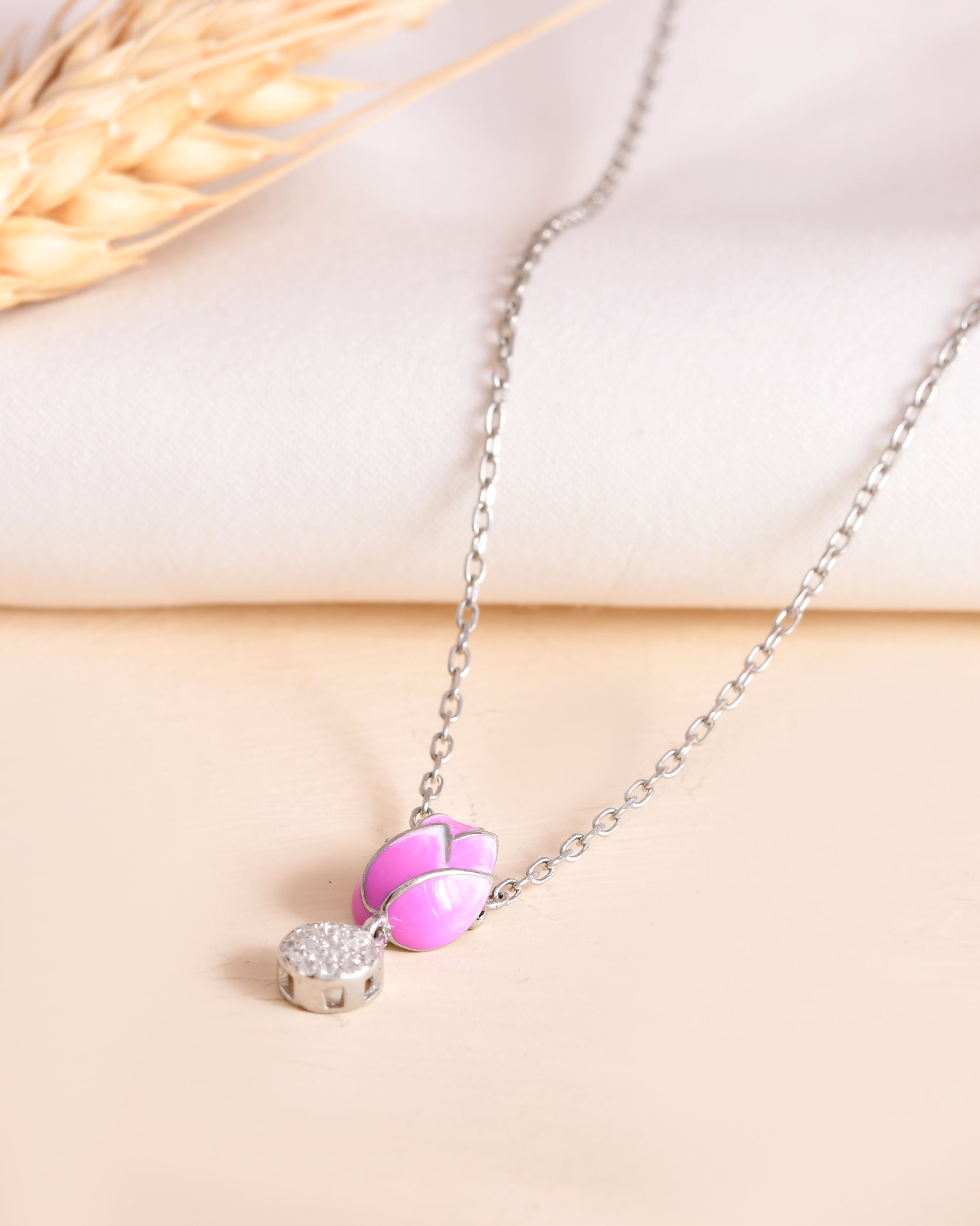 Lotus Bloom Enamel Sterling Silver Chain Pendant