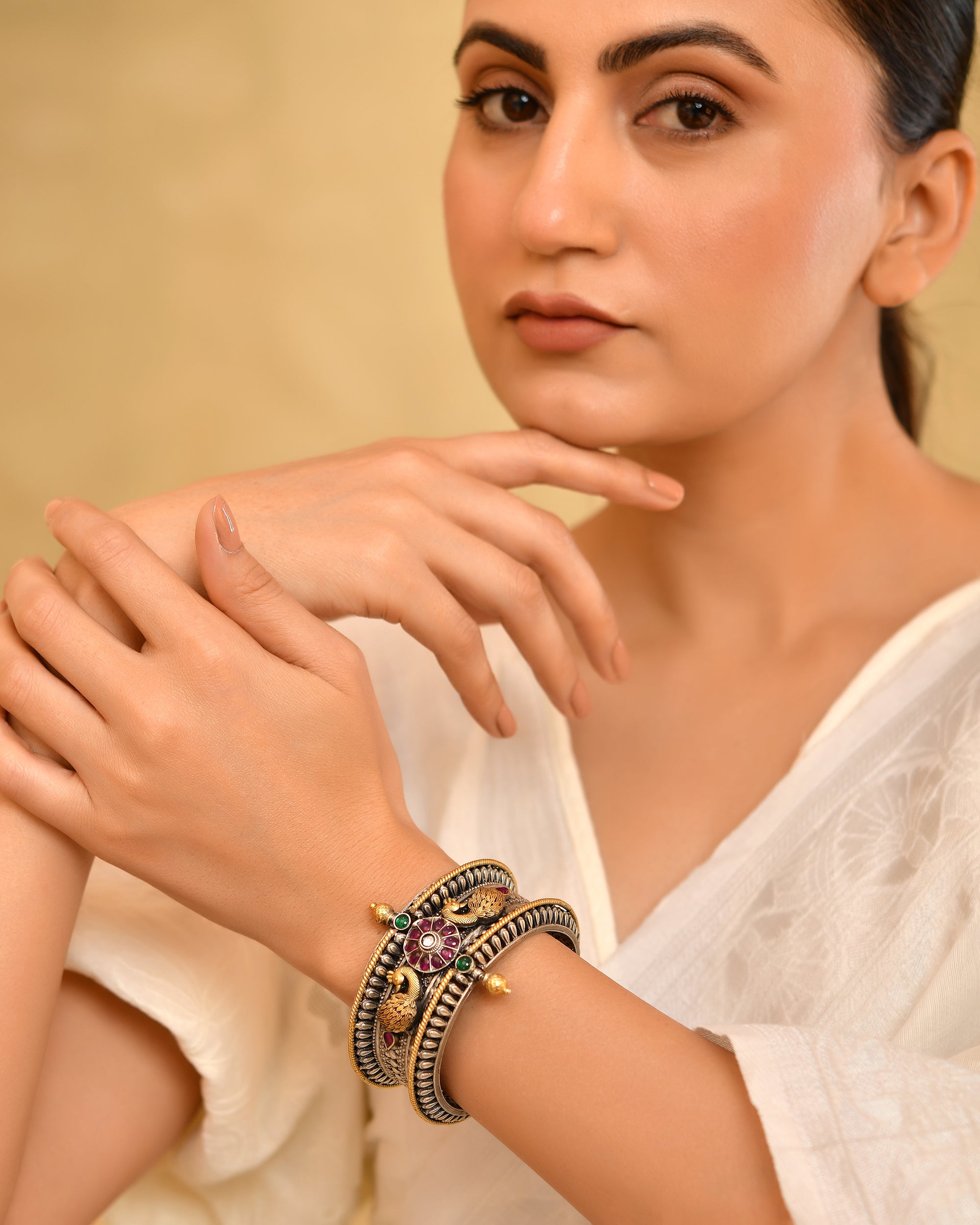 Mayurika Golden touch 925 Silver Bangle