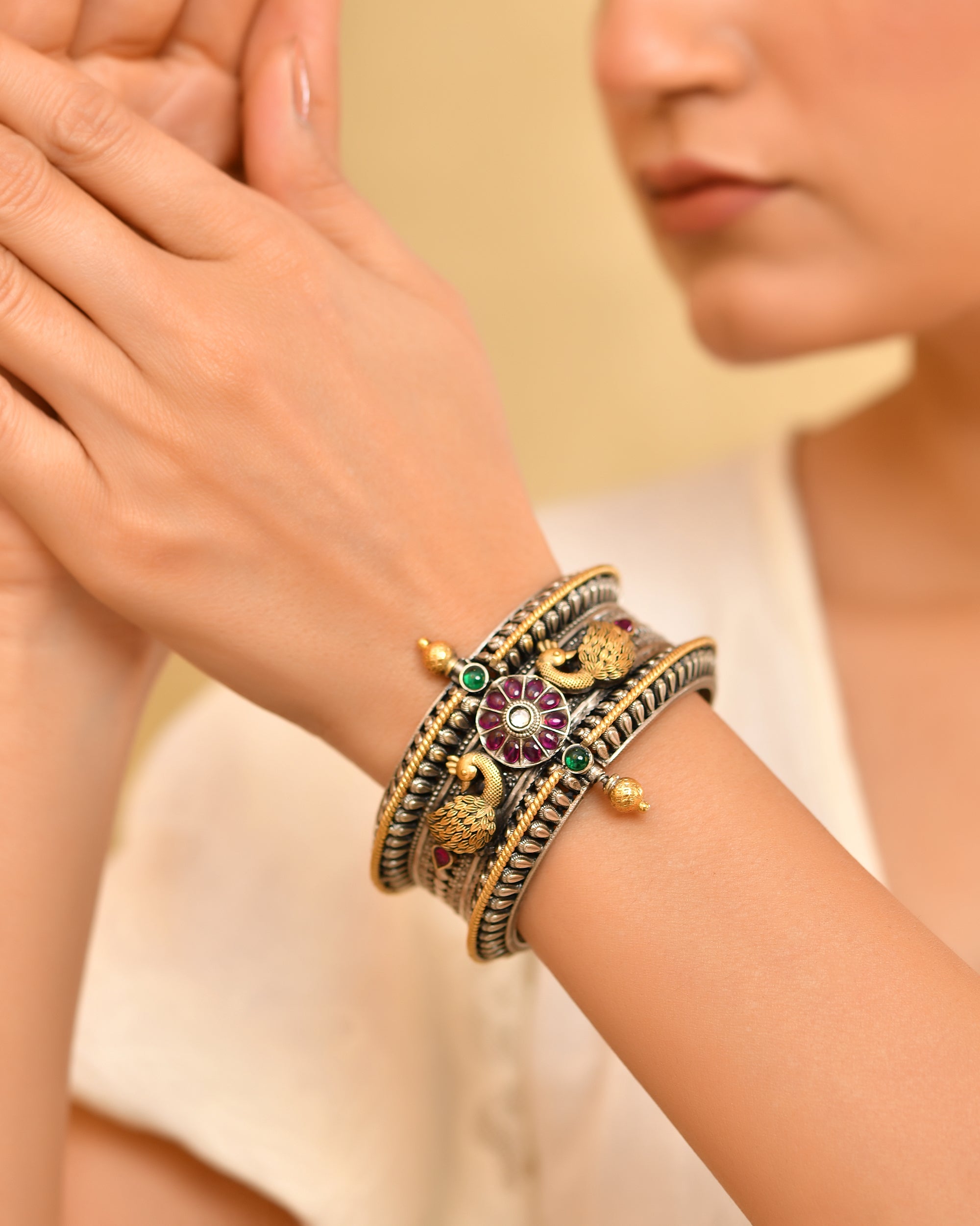 Mayurika Golden touch 925 Silver Bangle