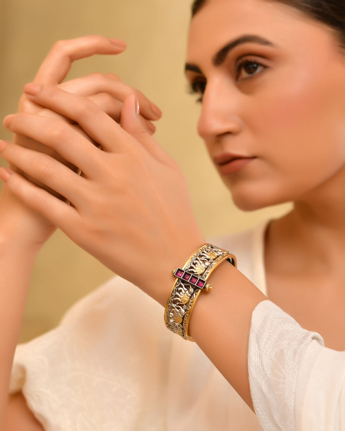 Gajkesari Golden touch 925 Silver Bangle