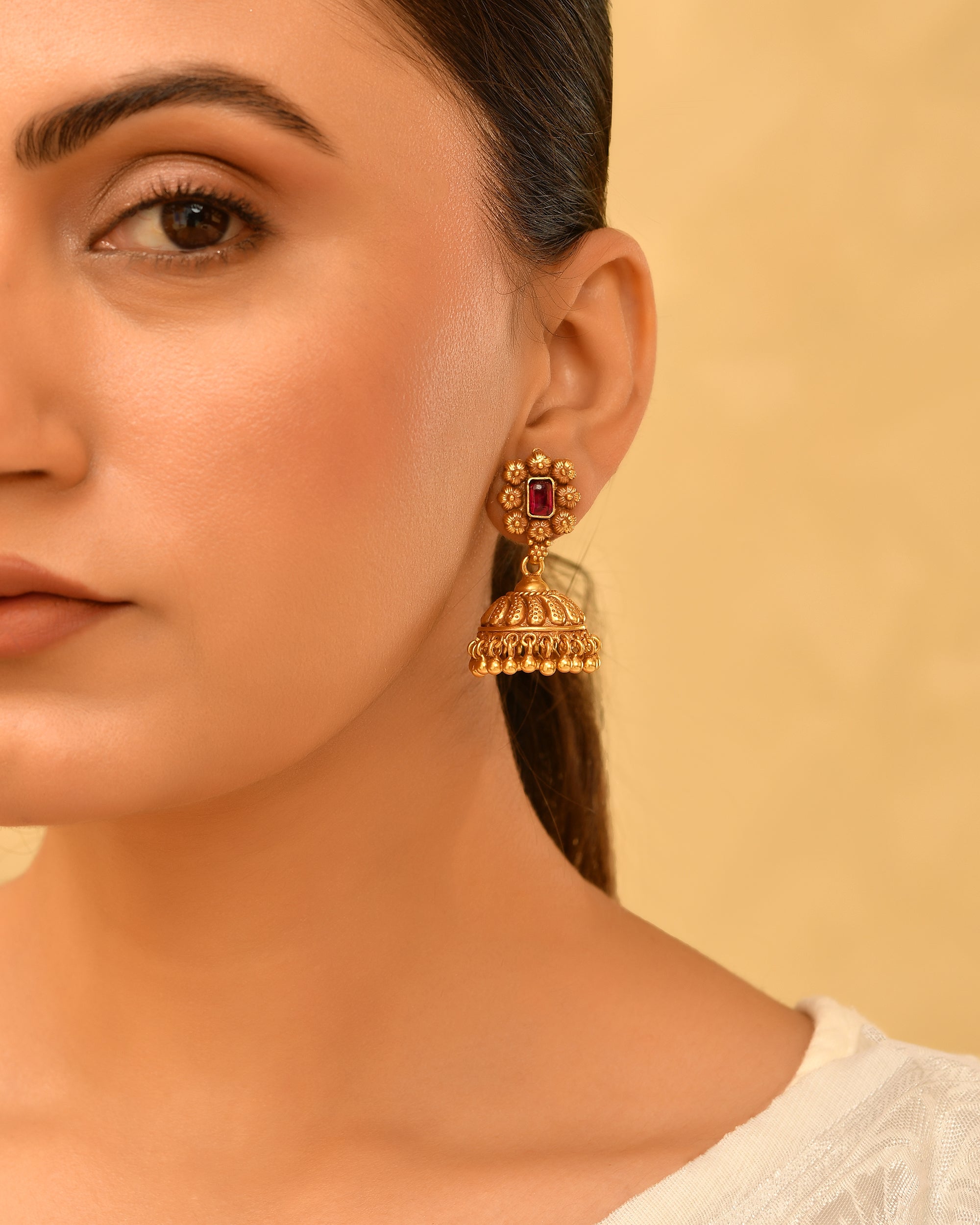 Indira Micron Gold Plated 925 Silver Jhumka