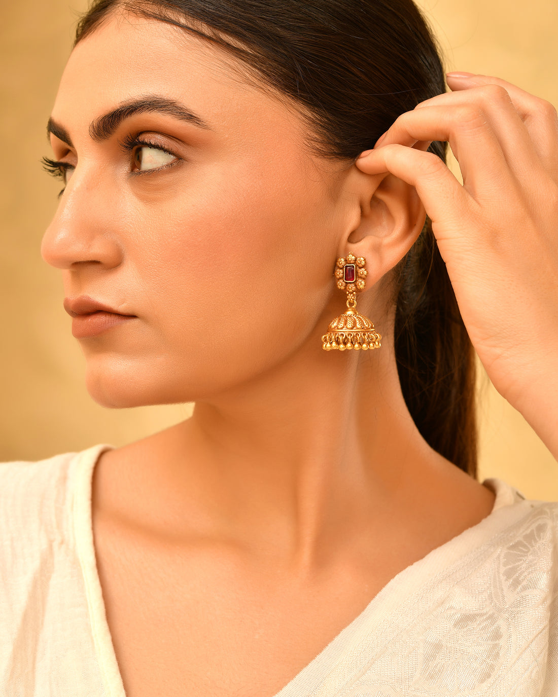 Indira Micron Gold Plated 925 Silver Jhumka