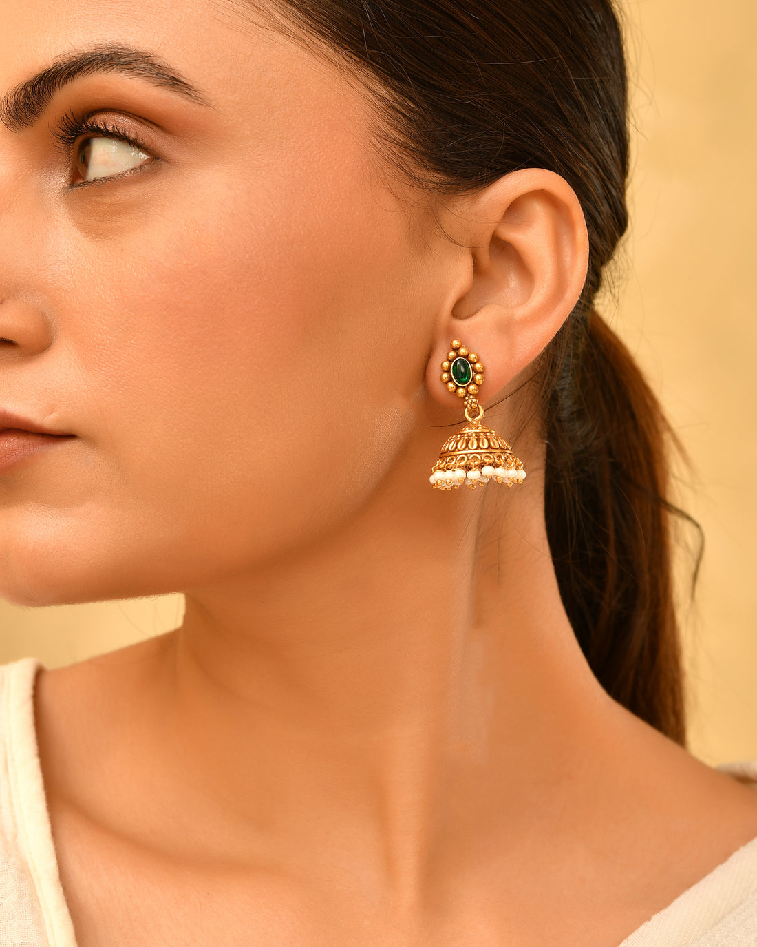 Ruhani Micron Gold Plated 925 Silver Jhumka