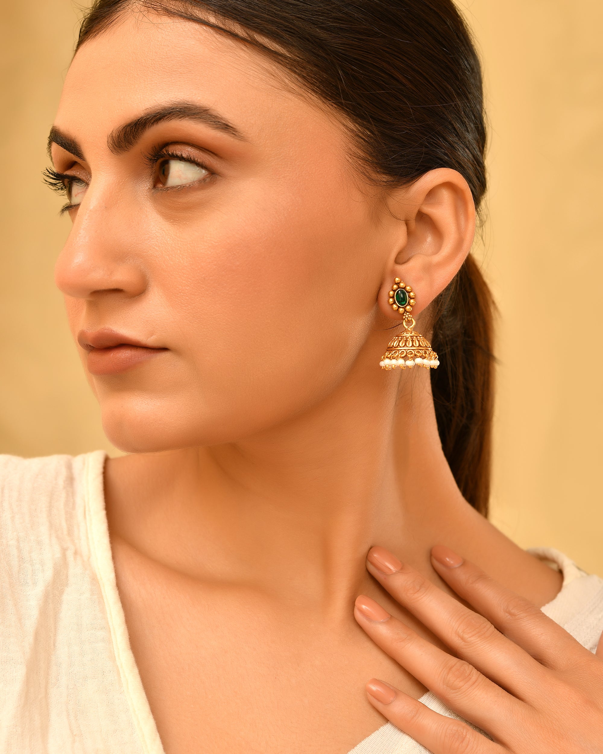 Ruhani Micron Gold Plated 925 Silver Jhumka