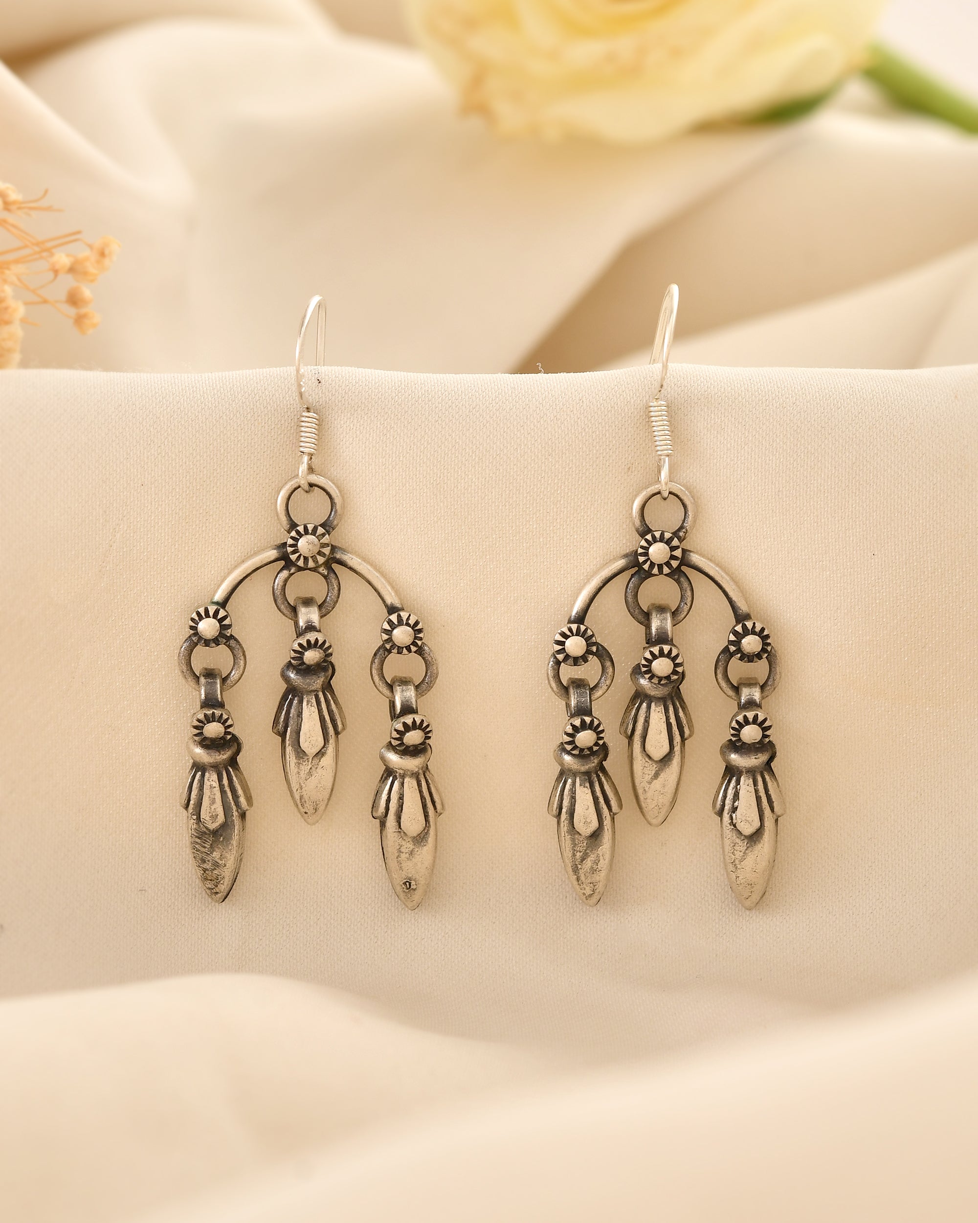 Indumati Oxidised 925 Silver Drop Earrings