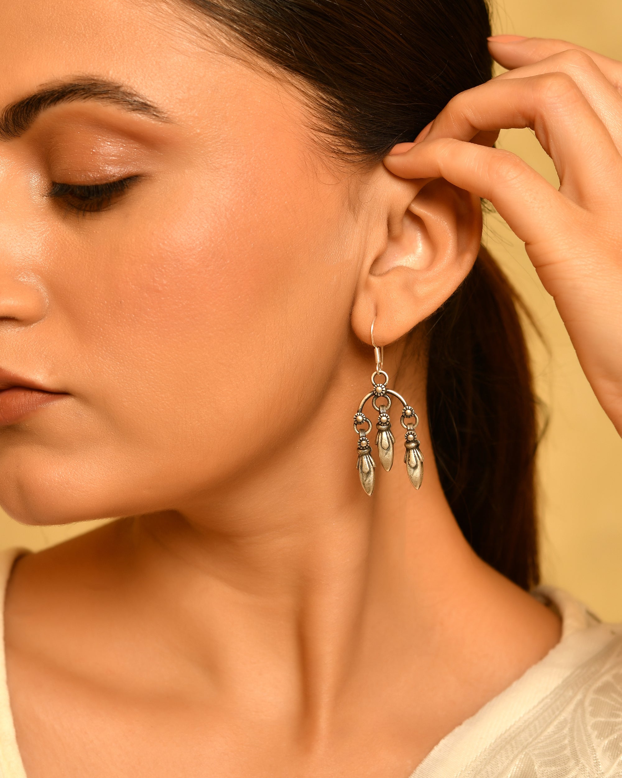 Indumati Oxidised 925 Silver Drop Earrings