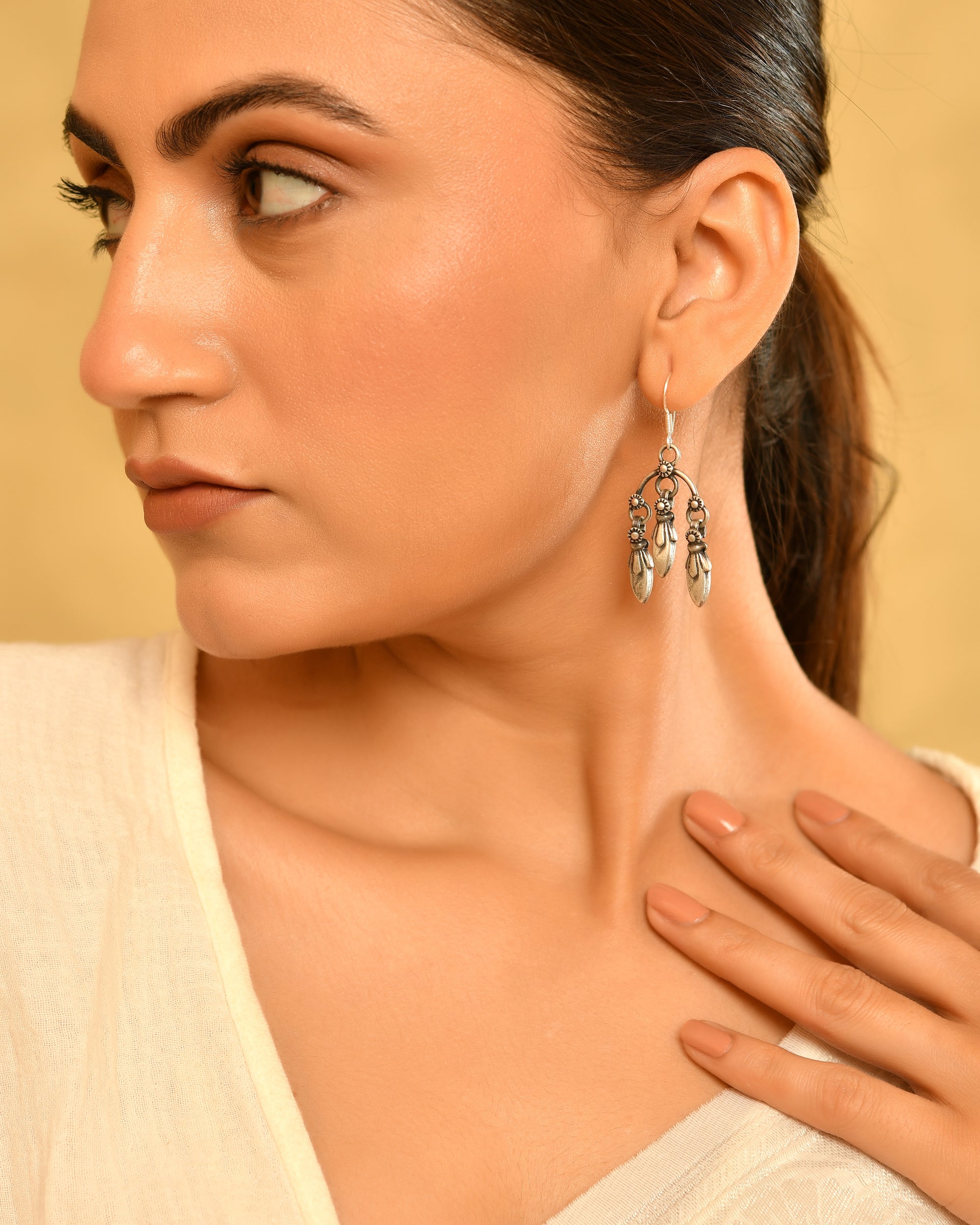 Indumati Oxidised 925 Silver Drop Earrings