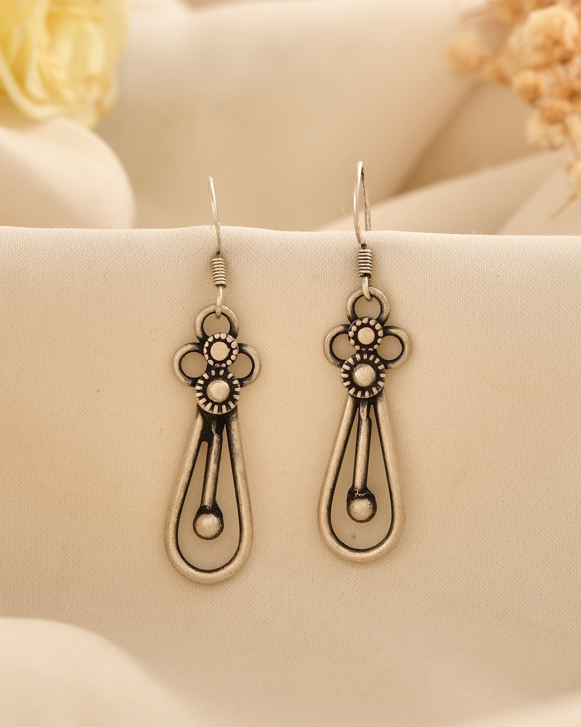 Vihana Oxidised 925 Silver Drop Earrings