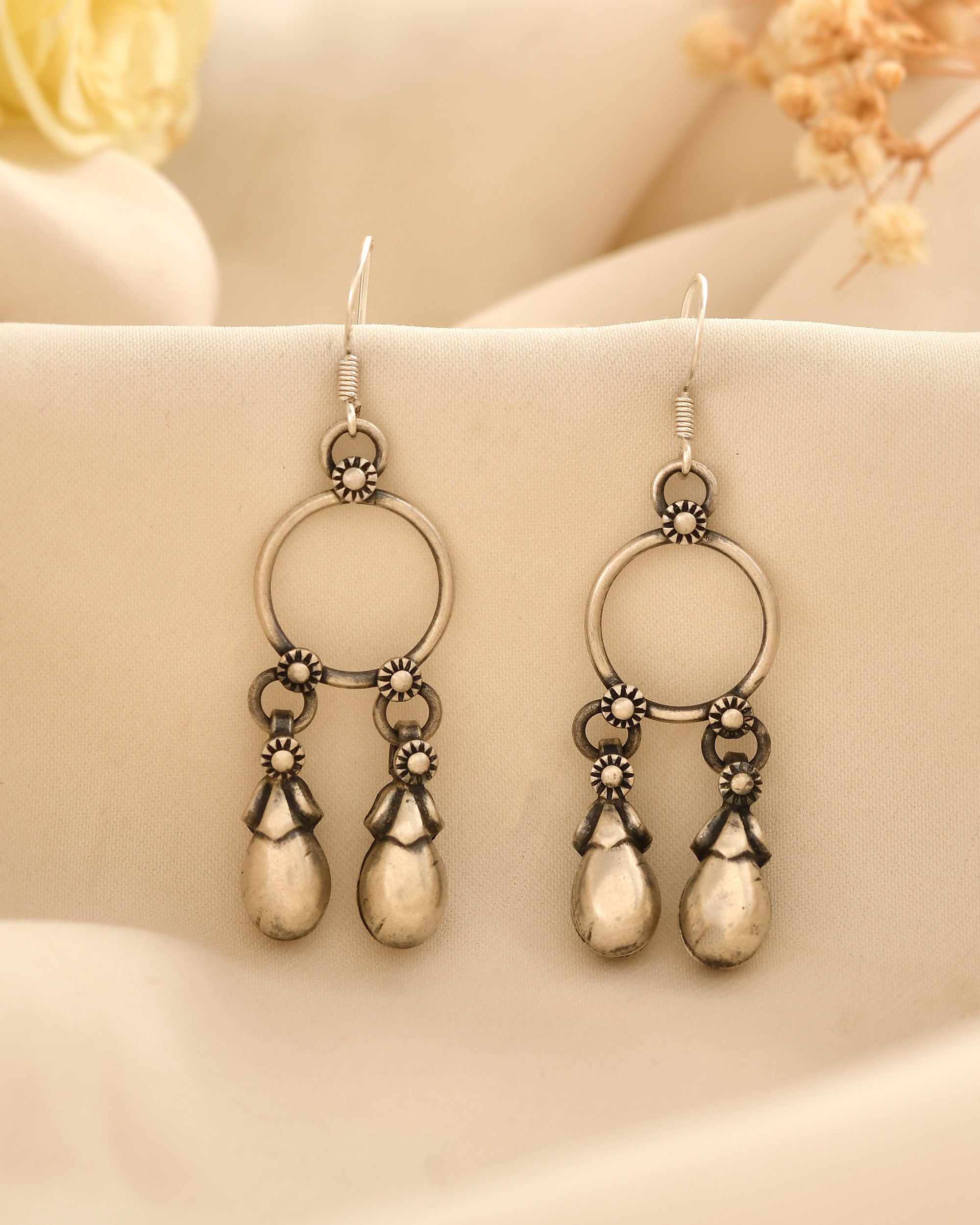 Charvi Oxidised 925 Silver Drop Earrings