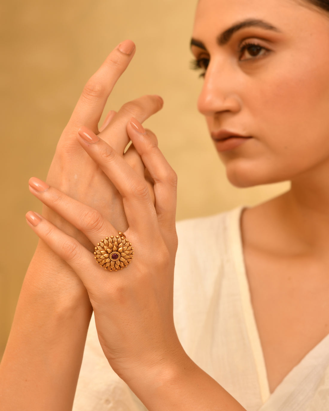 Ruhani Micron Gold Plated 925 Silver Ring