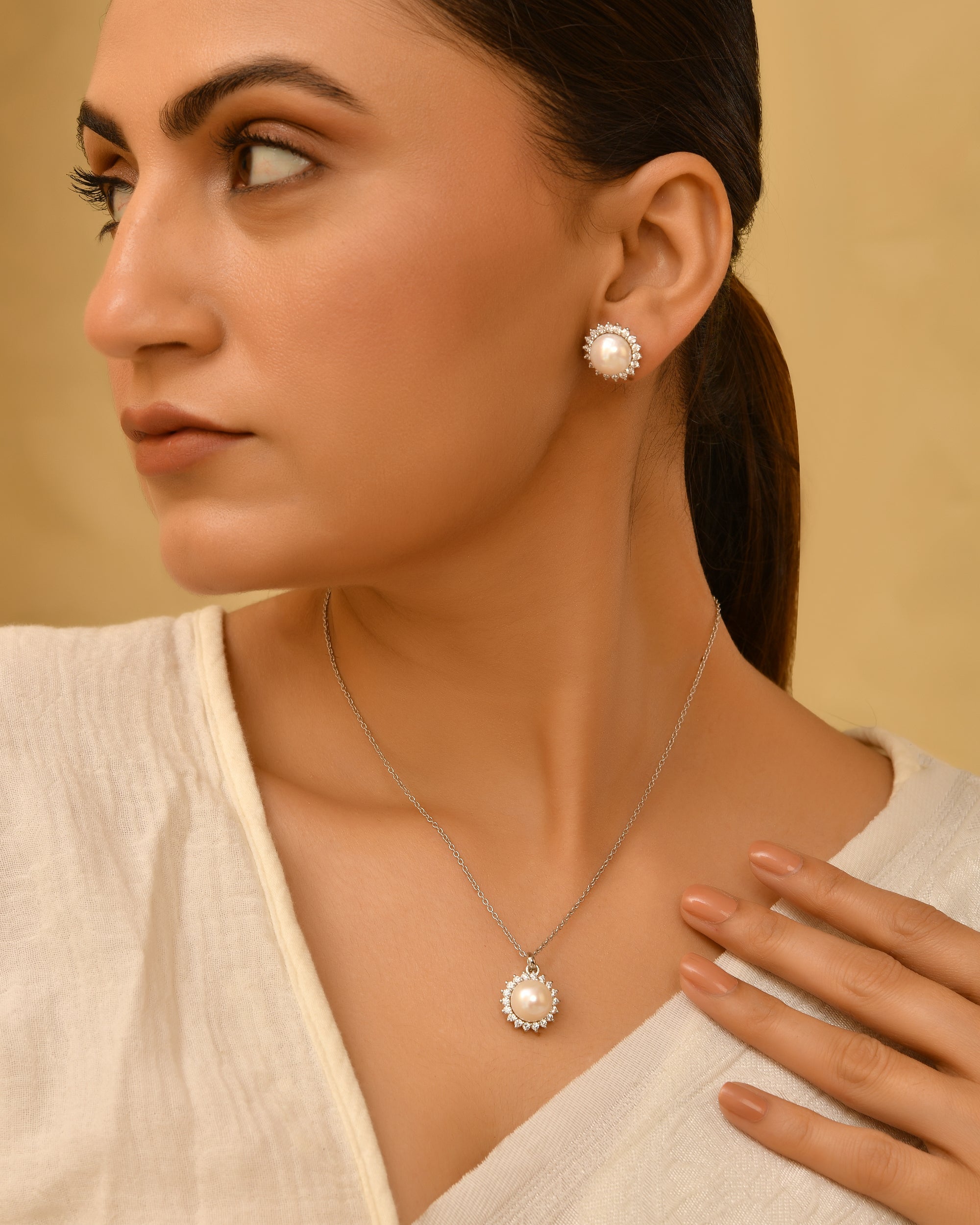 Luna Drop Sterling Silver Pearl Pendant Set