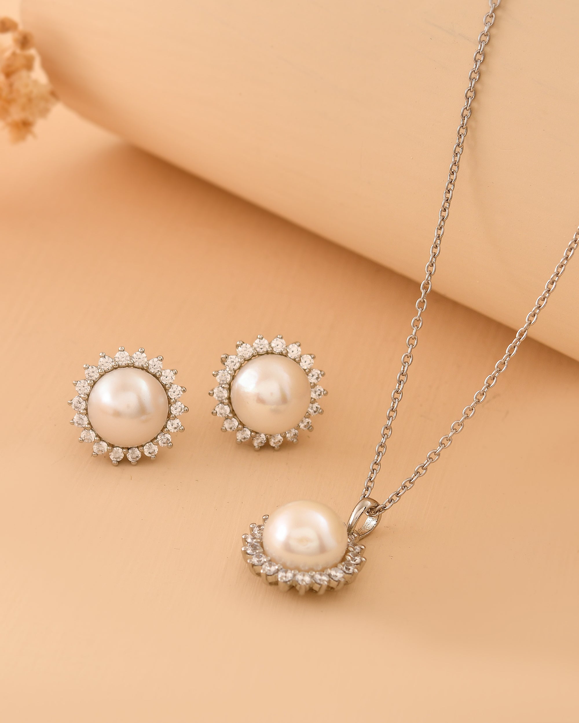 Luna Drop Sterling Silver Pearl Pendant Set