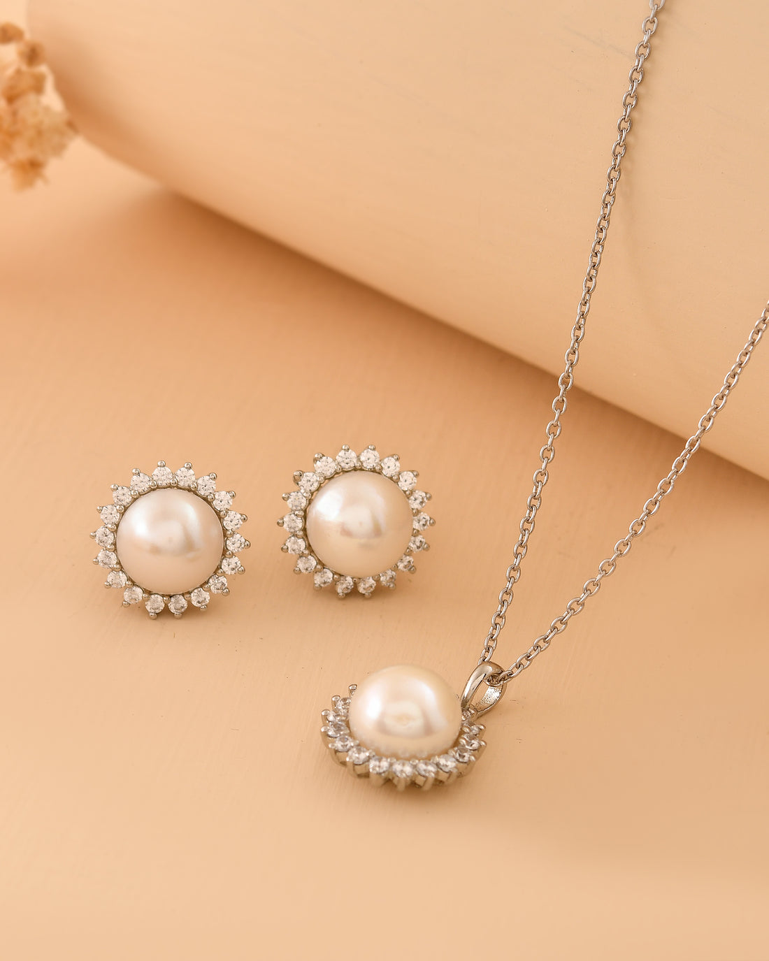 Luna Drop Sterling Silver Pearl Pendant Set