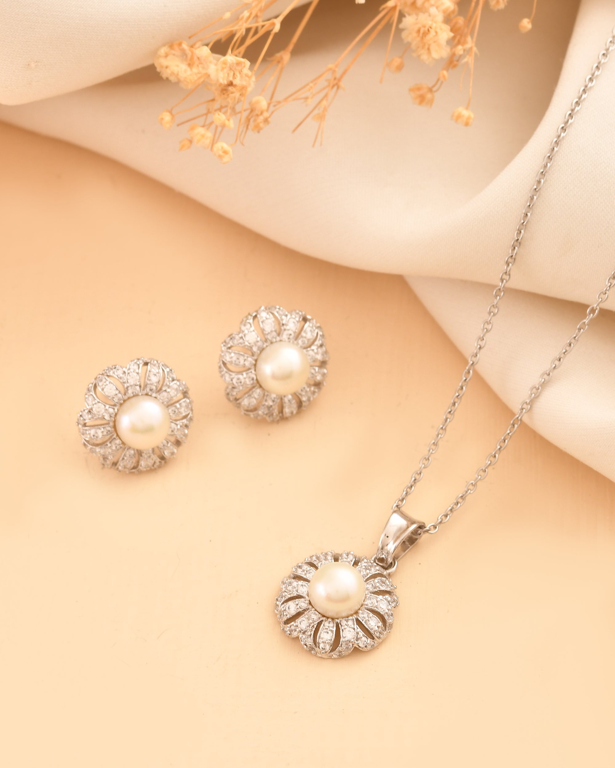 Ocean Pearl Sterling Silver Pendant Set