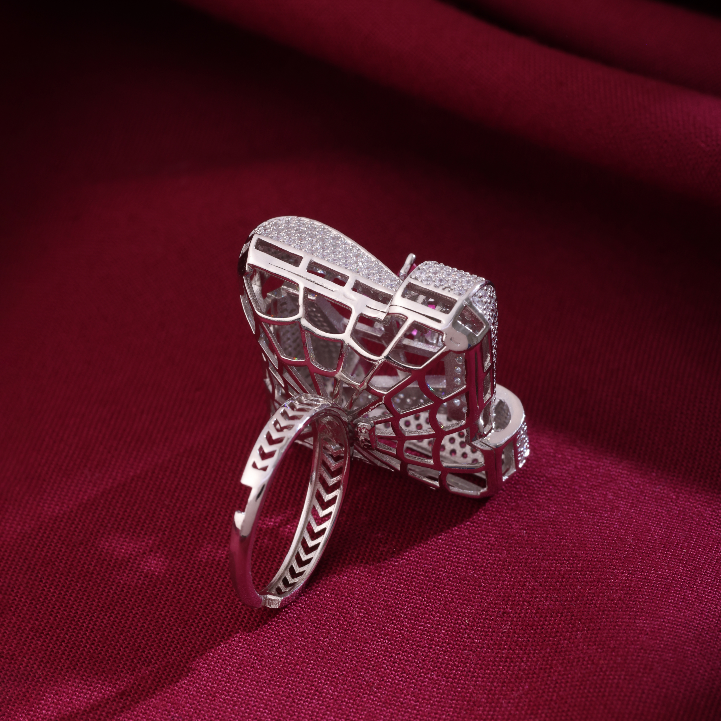 Pink Spark 925 Silver adjustable Cocktail Ring