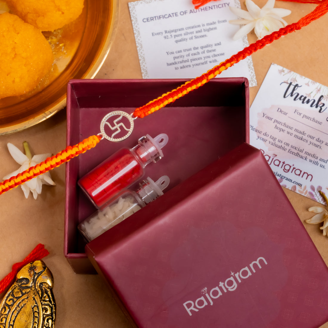 Shubh Swastik 925 Silver Rakhi