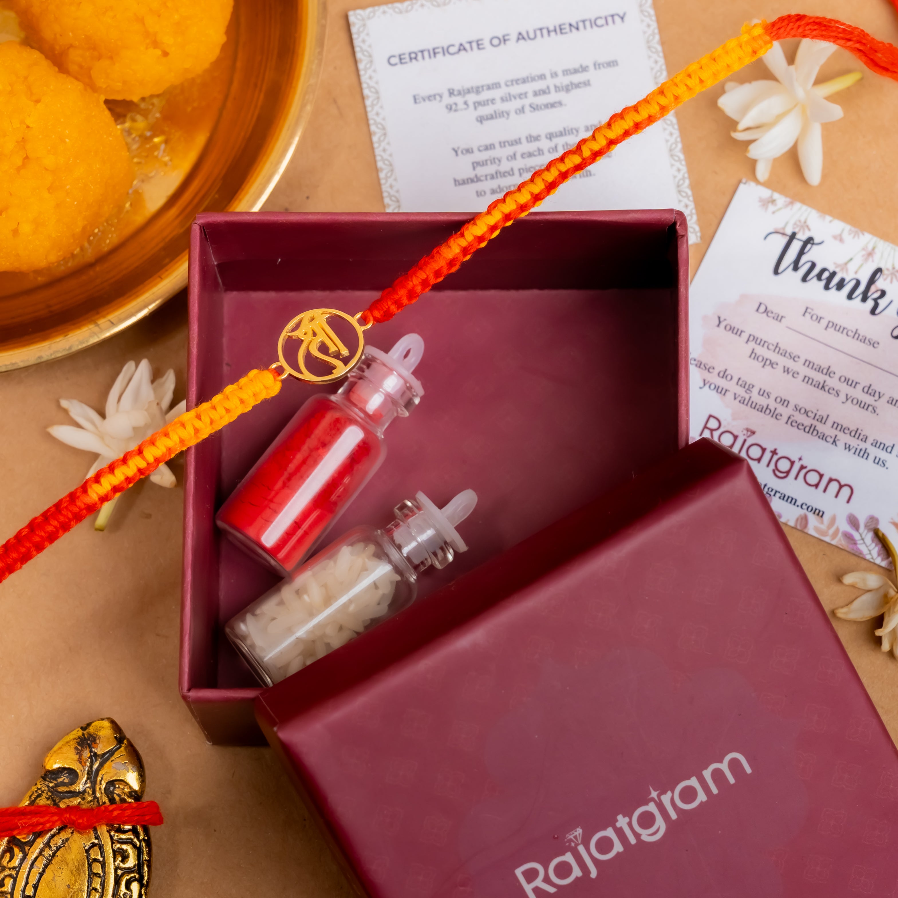 Gold Plated Shree Symbol 925 Silver Rakhi