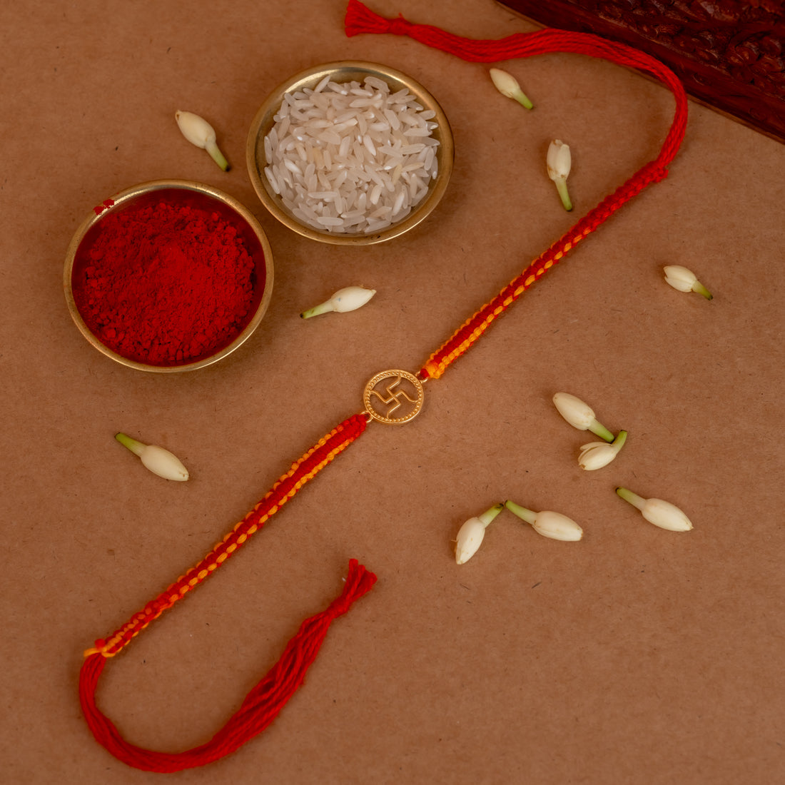 Gold Plated Shubh Swastik 925 Silver Rakhi