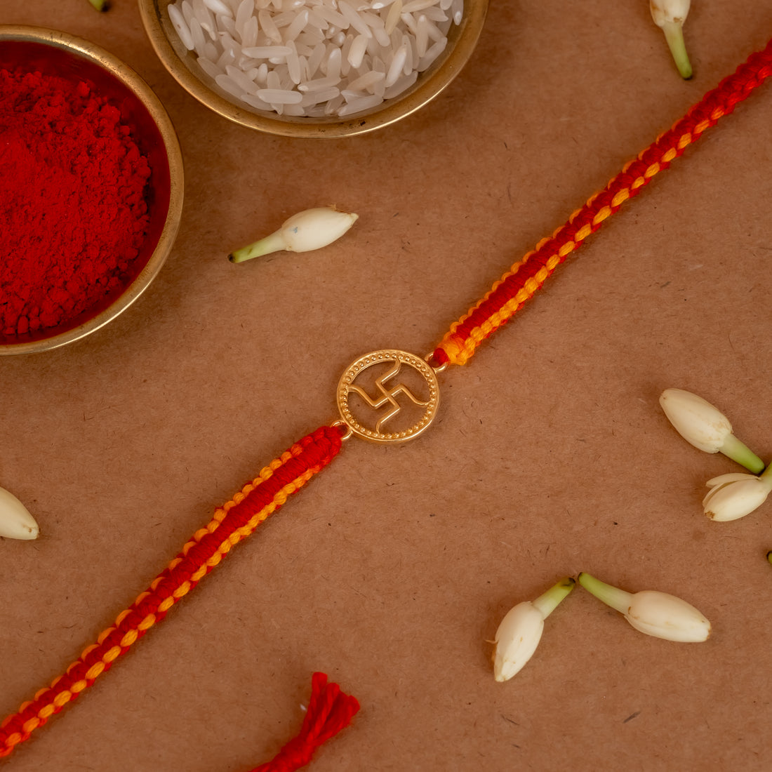 Gold Plated Shubh Swastik 925 Silver Rakhi