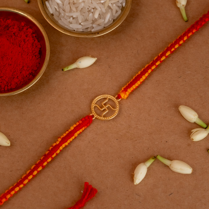 Gold Plated Shubh Swastik 925 Silver Rakhi