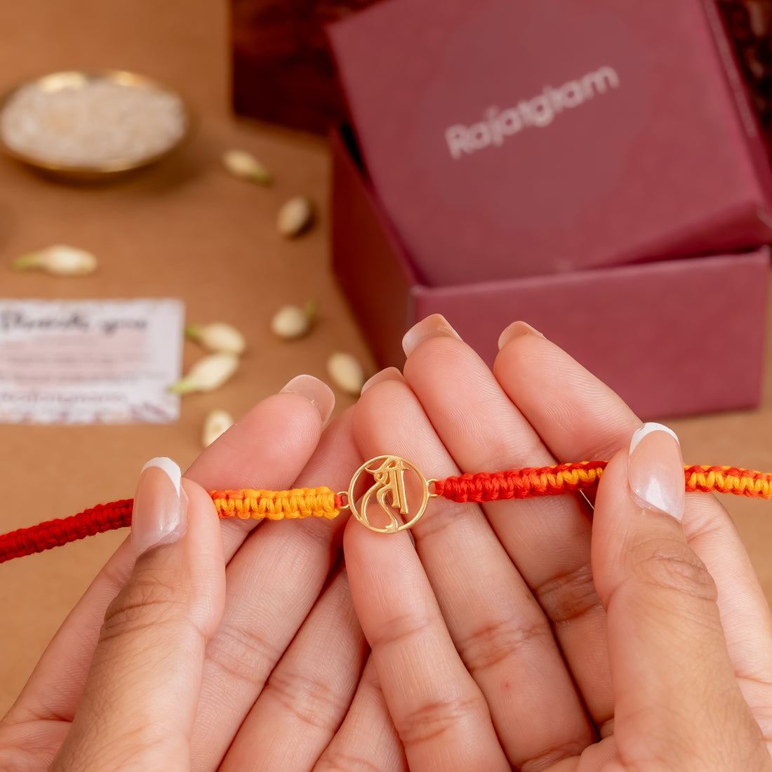 Gold Plated Shree Symbol 925 Silver Rakhi