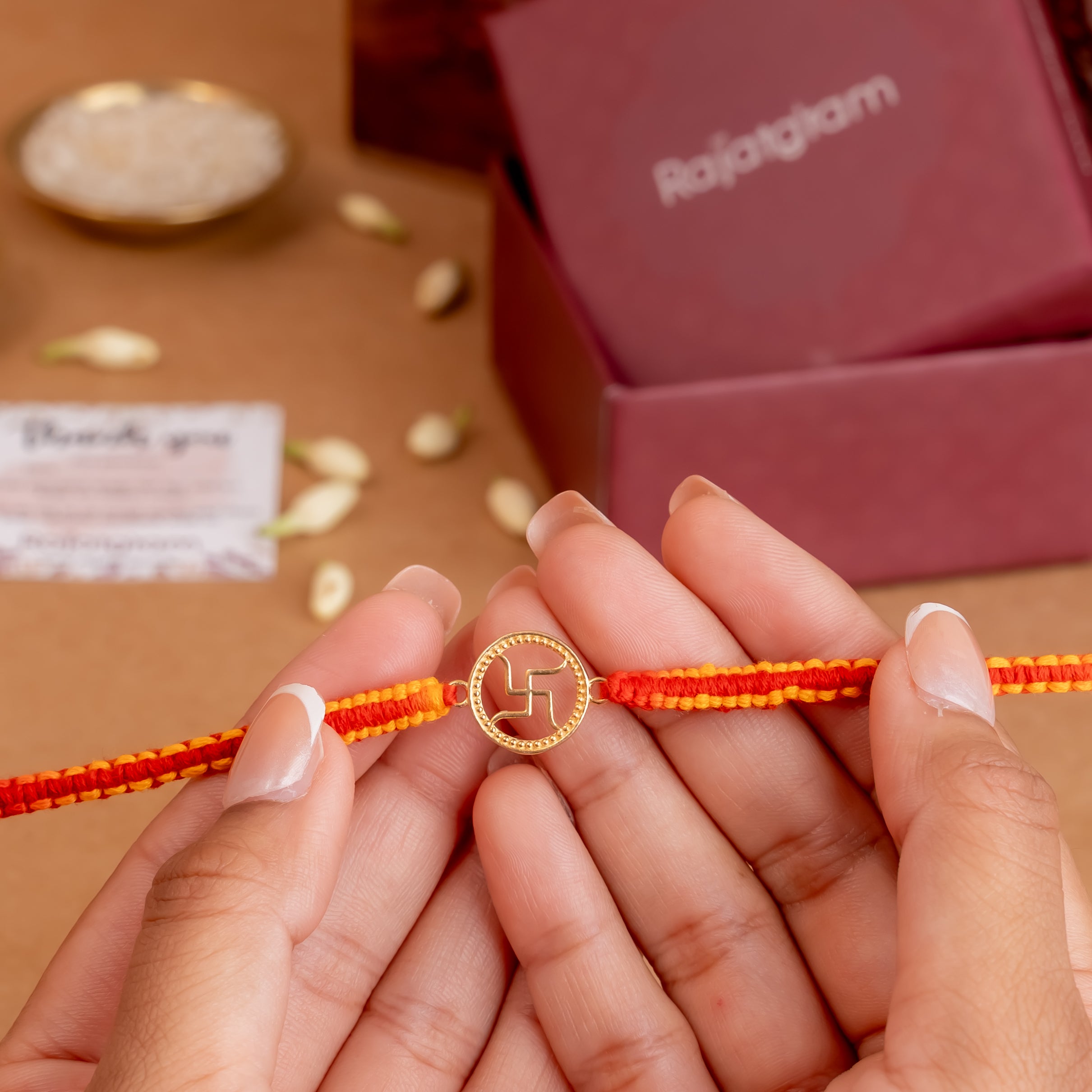 Gold Plated Shubh Swastik 925 Silver Rakhi