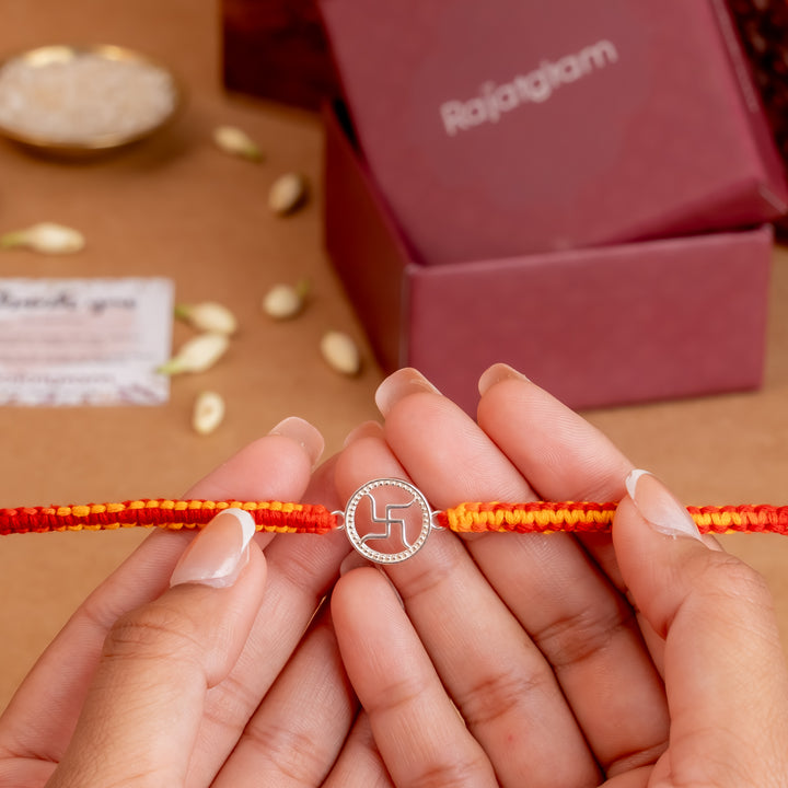 Shubh Swastik 925 Silver Rakhi
