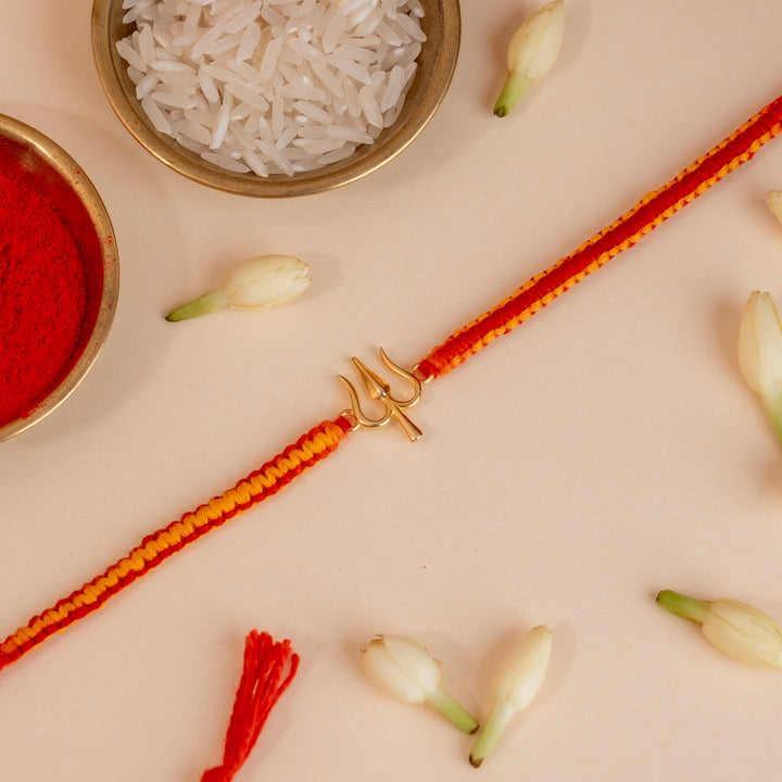 Gold Plated Trishul 925 Silver Rakhi