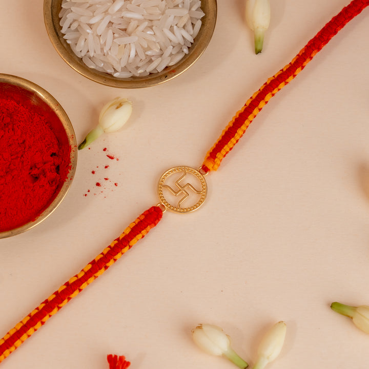 Gold Plated Shubh Swastik 925 Silver Rakhi