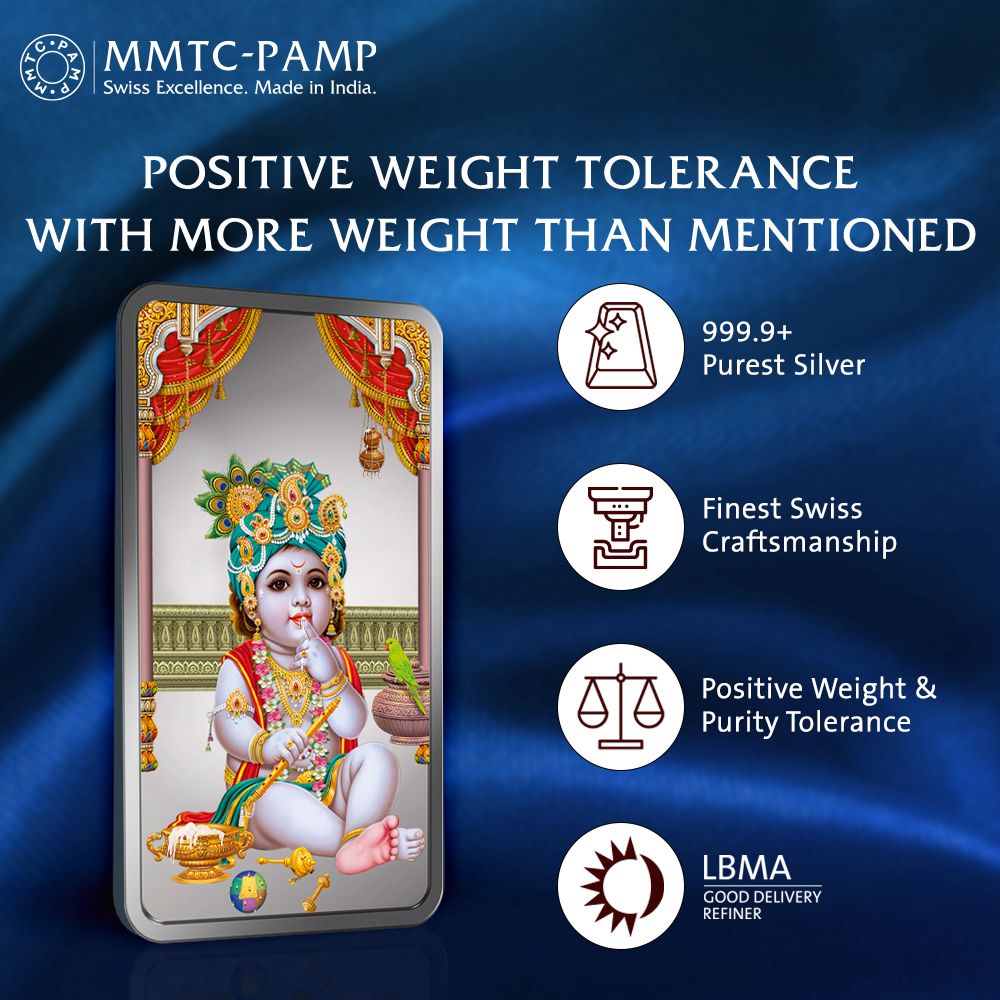 (999.9+) Purest 50 gm Laddoo Gopal Silver Bar