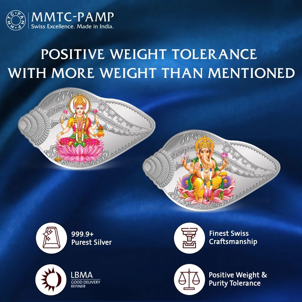 (999.9+) Purest 50 gm Shankh Shape Ganesh Laxmi Coin, Set of (25.0 gms x 2)