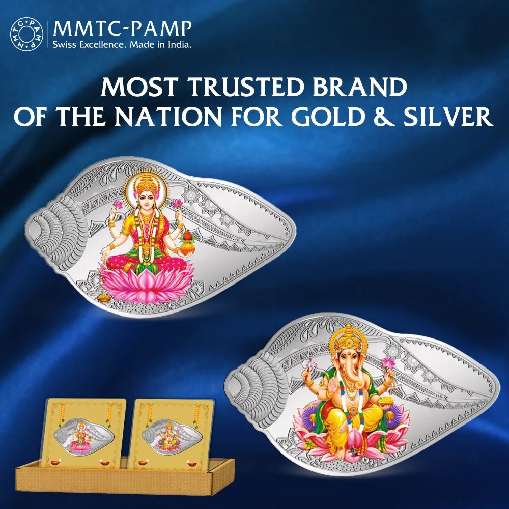 (999.9+) Purest 50 gm Shankh Shape Ganesh Laxmi Coin, Set of (25.0 gms x 2)