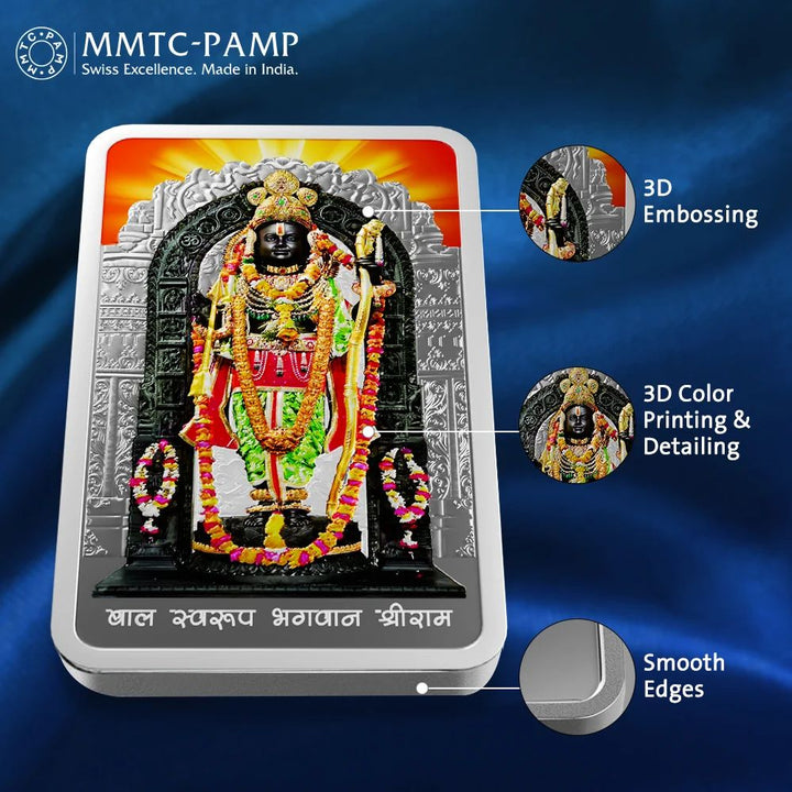 (999.9+) Purest 50 gm Ram Lalla Colored Silver Bar