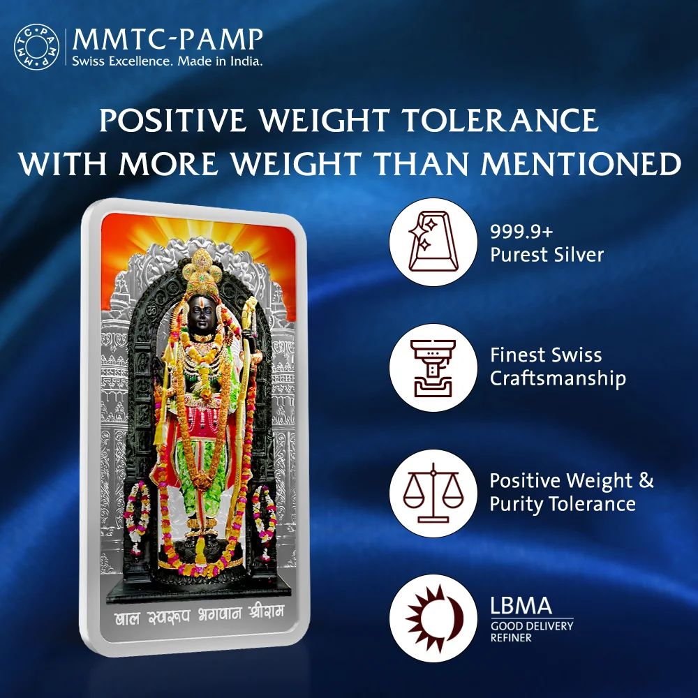 (999.9+) Purest 50 gm Ram Lalla Colored Silver Bar