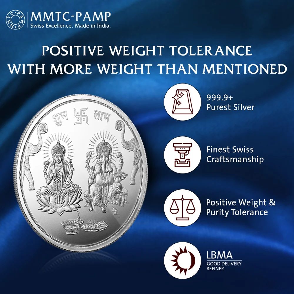 (999.9+) Purest 50 gm Ganesh Laxmi Silver Coin