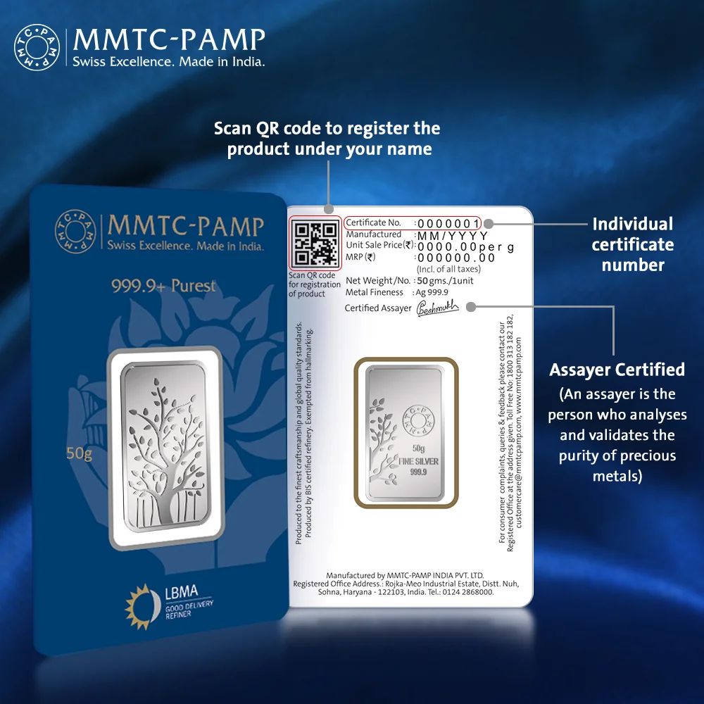 (999.9+) Purest 50 gm Banyan Tree Silver Bar