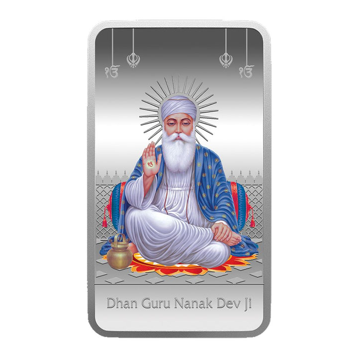 (999.9+) Purest 50 gm Guru Nanak Dev Colored Silver Bar
