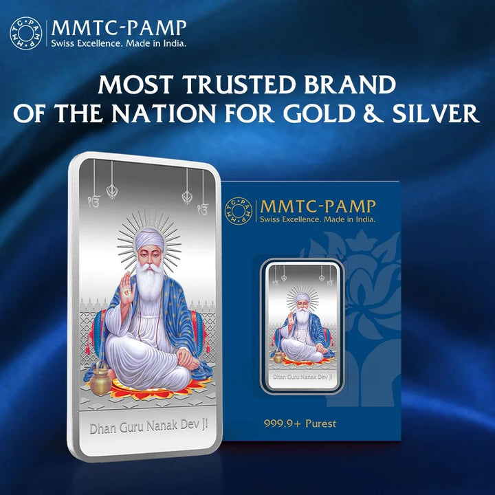 (999.9+) Purest 50 gm Guru Nanak Dev Colored Silver Bar