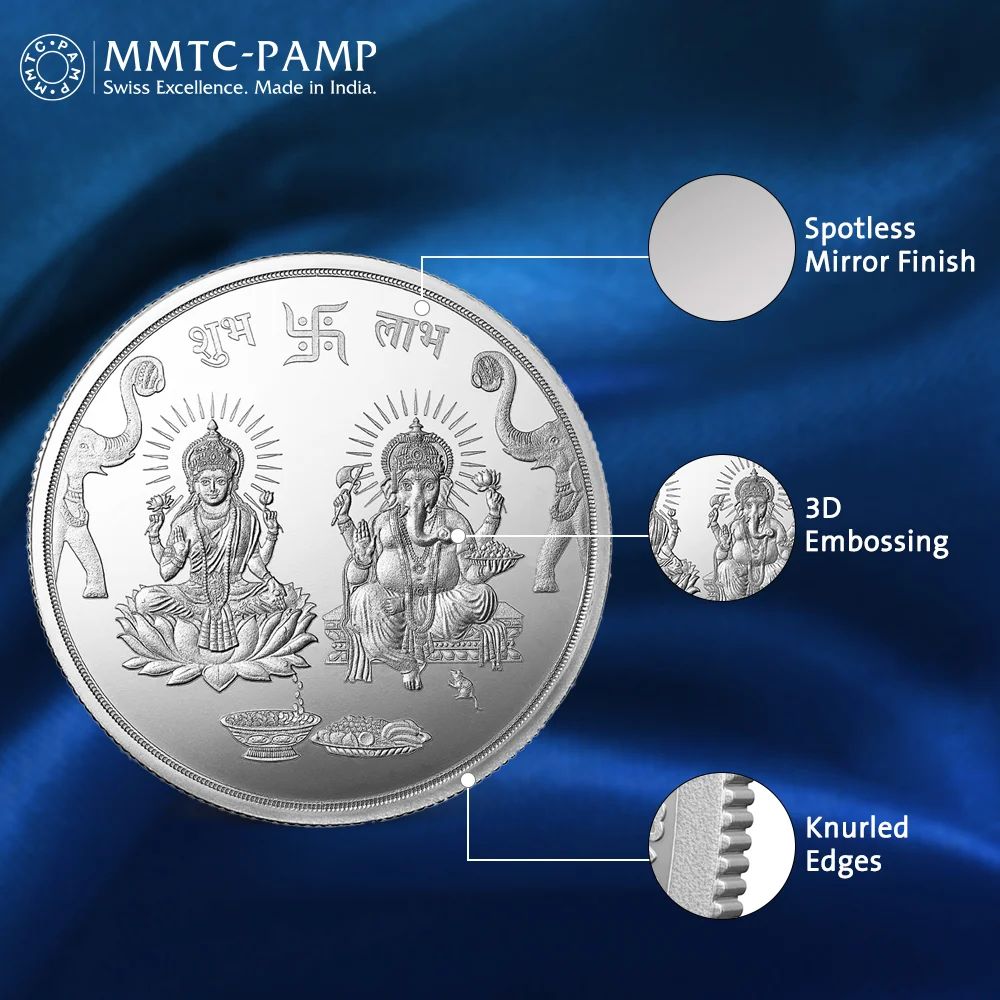 (999.9+) Purest 10 gm Ganesh Laxmi Silver Coin