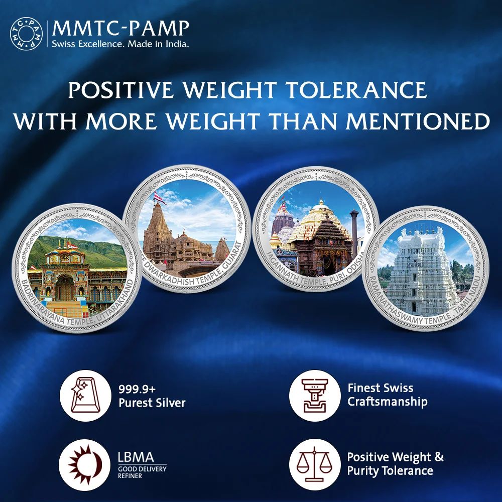 (999.9+) Purest 80 gm Char Dham Silver Coin, Set of (20.0 gms x 4)