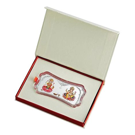 (999.9+) Purest 50 gm Stylized Laxmi Ganesh Colored Silver Bar