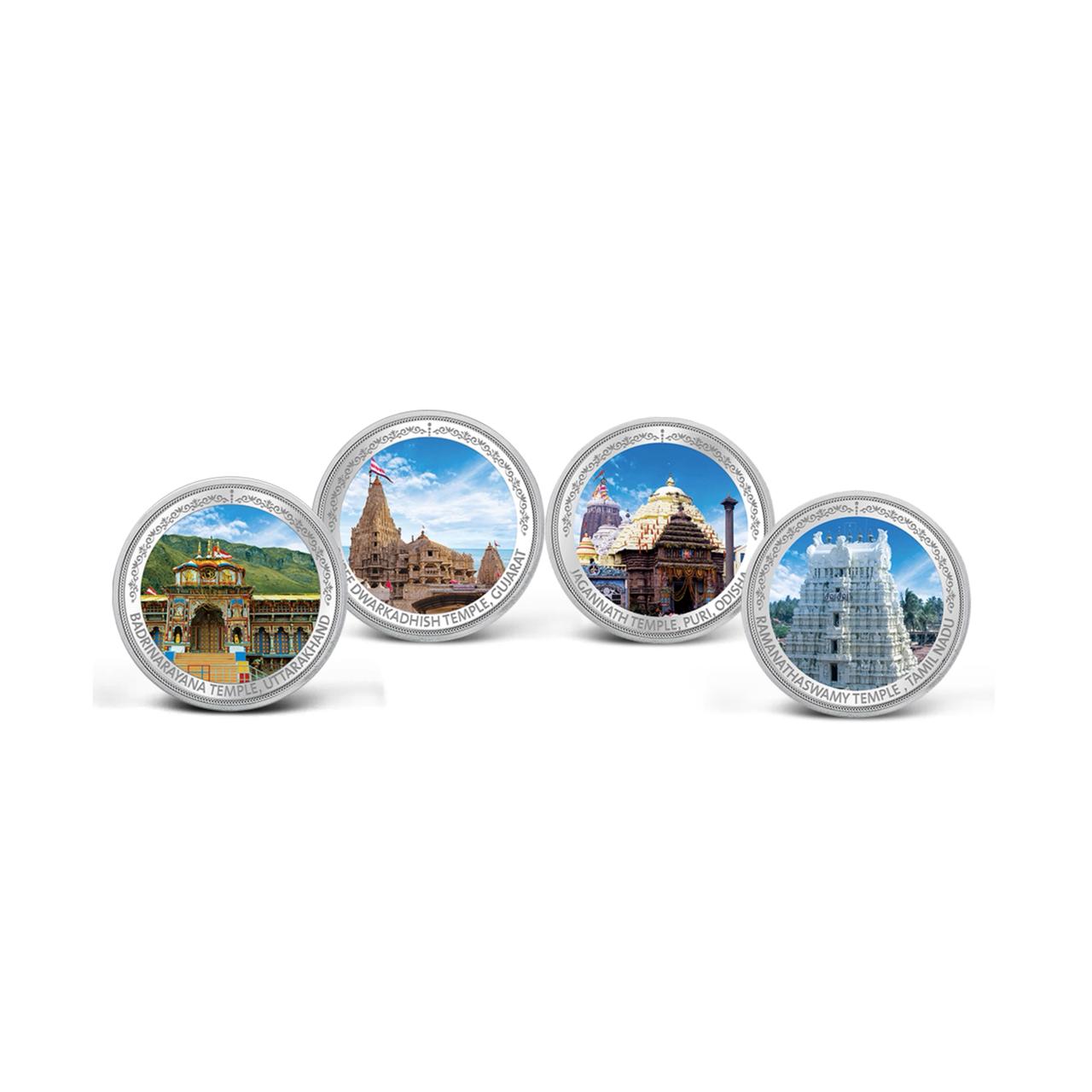 (999.9+) Purest 80 gm Char Dham Silver Coin, Set of (20.0 gms x 4)